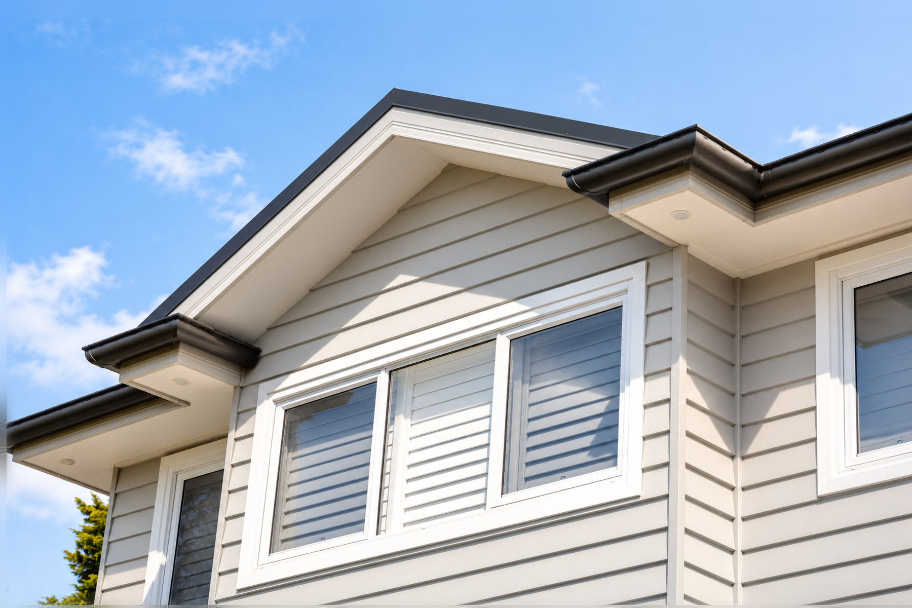 Gable, eave and window detail on a completed home